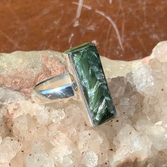 NATURAL SERAPHINITE 925 STERLING SILVER RING, SIZE 7 - Picture 5 of 7